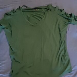 Express Forest Green V-Neck Long Sleeve Top